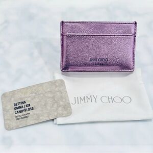 JIMMY CHOO Leather Metallic Lavender Lilac Card Holder logo Wallet NEW